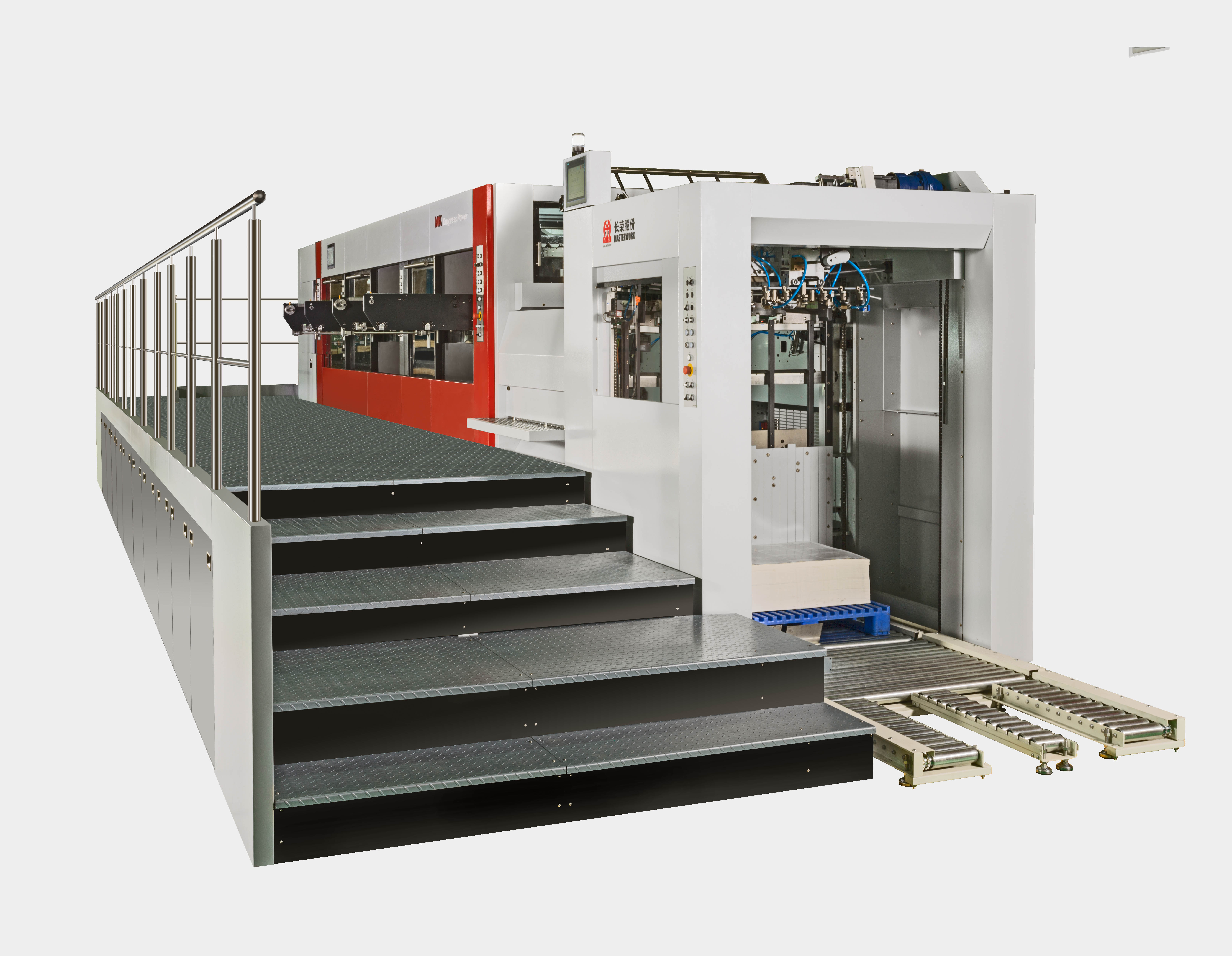 Duopress power 106 CSB
技術(shù)描述：高速雙機(jī)組整體設(shè)計(jì)技術(shù)/雙機(jī)組牙排定位技術(shù)
雙機(jī)組全清廢模切機(jī)
兩個(gè)模切單元7000張/小時(shí)的模切速度，相當(dāng)于單機(jī)組14000張/小時(shí)的工作效率。為企業(yè)帶來(lái)更高的生產(chǎn)效率以及更低的生產(chǎn)成本。
